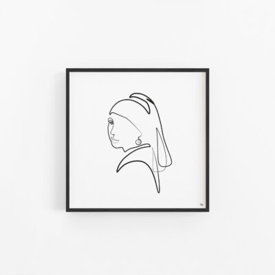one line illustration, girl with the pearl earring, pearl girl